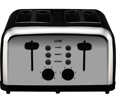 LOGIK  L04TBK14 4-slice Toaster - Black & Silver
